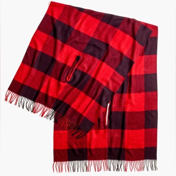 NWT Madewell Buffalo Check Cape Scarf Black Red Plaid Wool - Picture 2 of 11